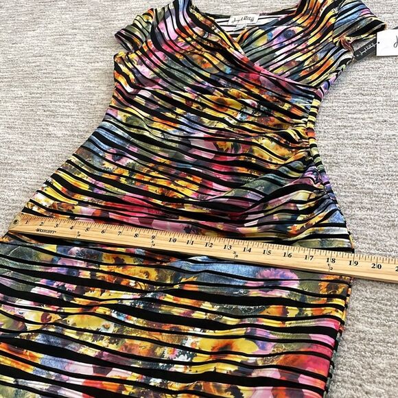 Joseph Ribcoff Floral Reversible Rainbow Pleated Dress Size 10 Colorful Bodycon - Picture 10 of 15